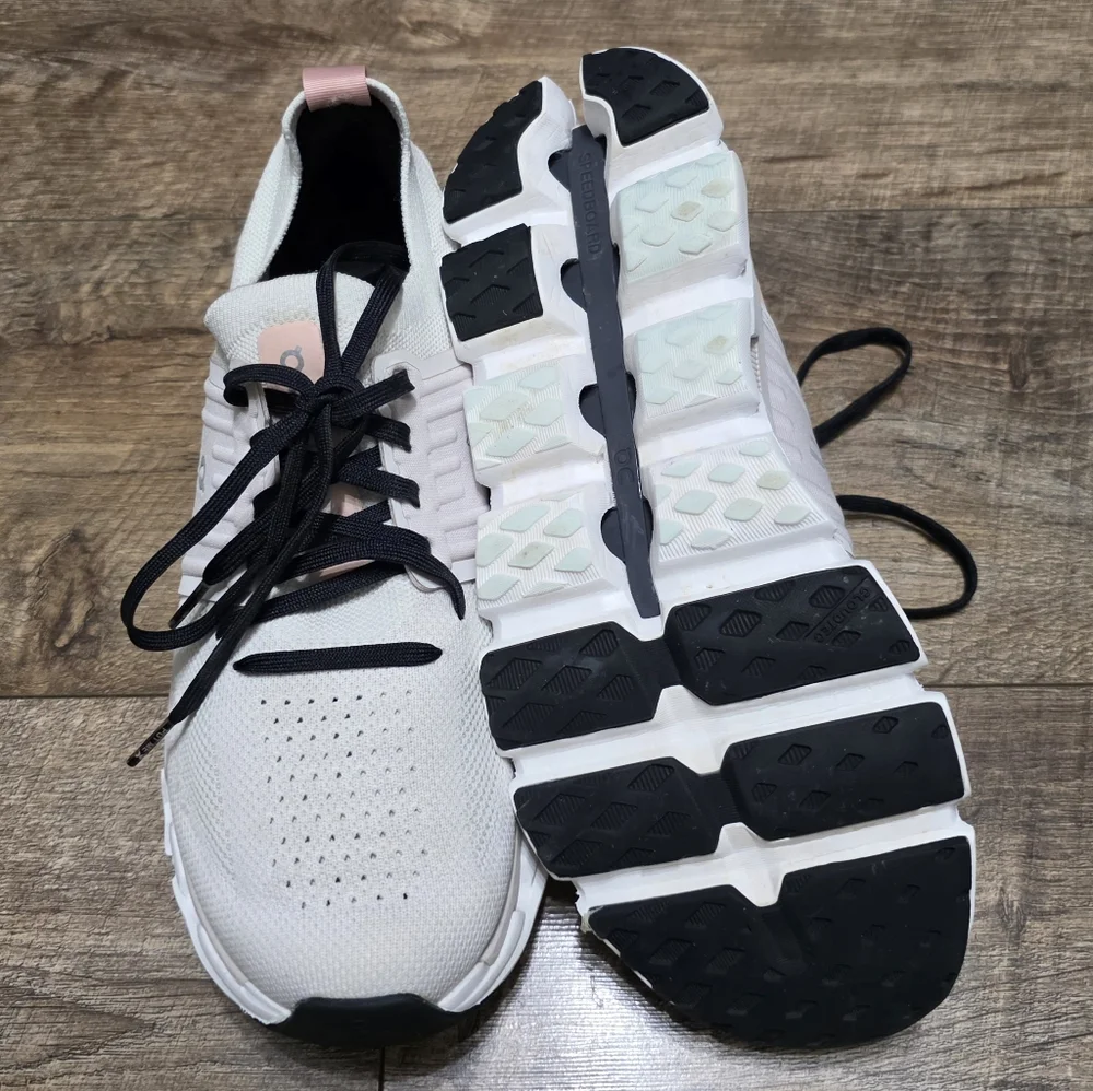 On Running Women's Sneakers in Cream with Pink Accents and Black Laces - Picture 9 of 11